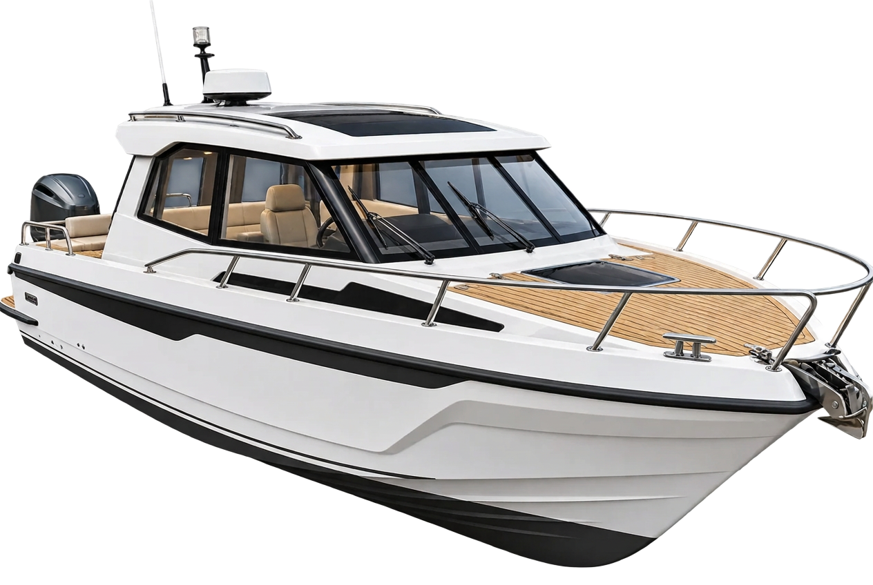 Vit cabin cruiser som exempel på fritidsbåt AutoONE vårdar
